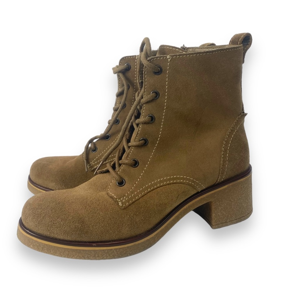 Blondo Suede Waterproof Heeled Combat Boots Tan Lace‎ Up Size:10